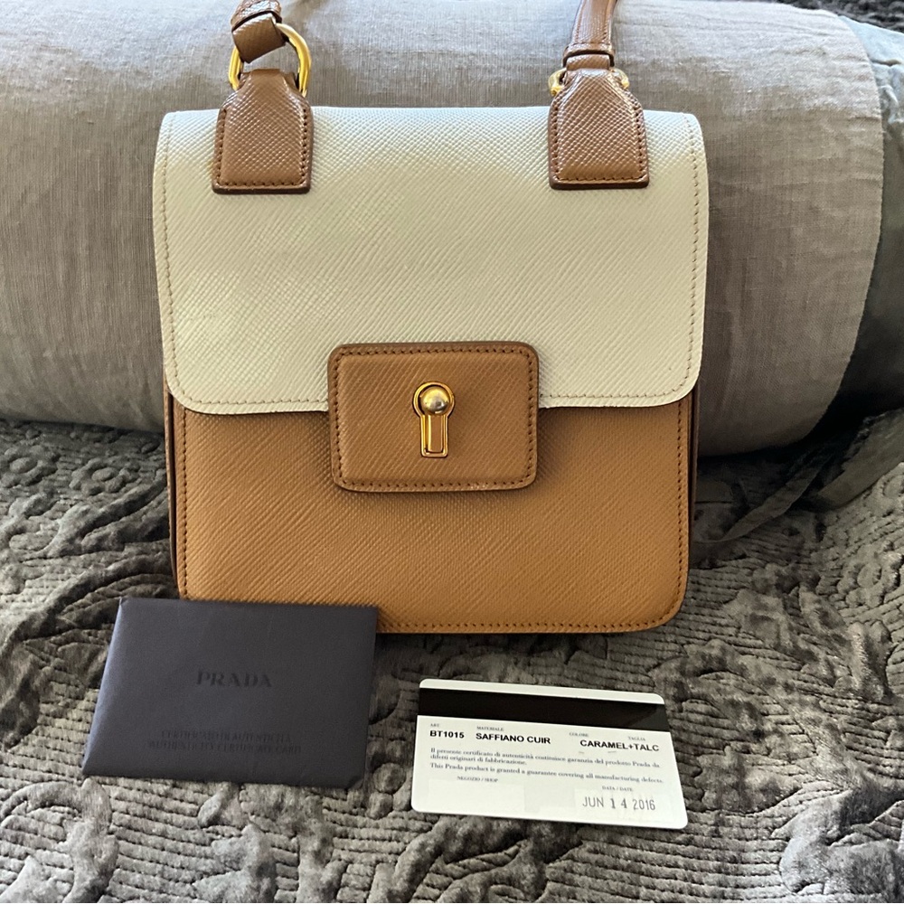 Prada Tan and White Crossbody Bag with Minimalist Design